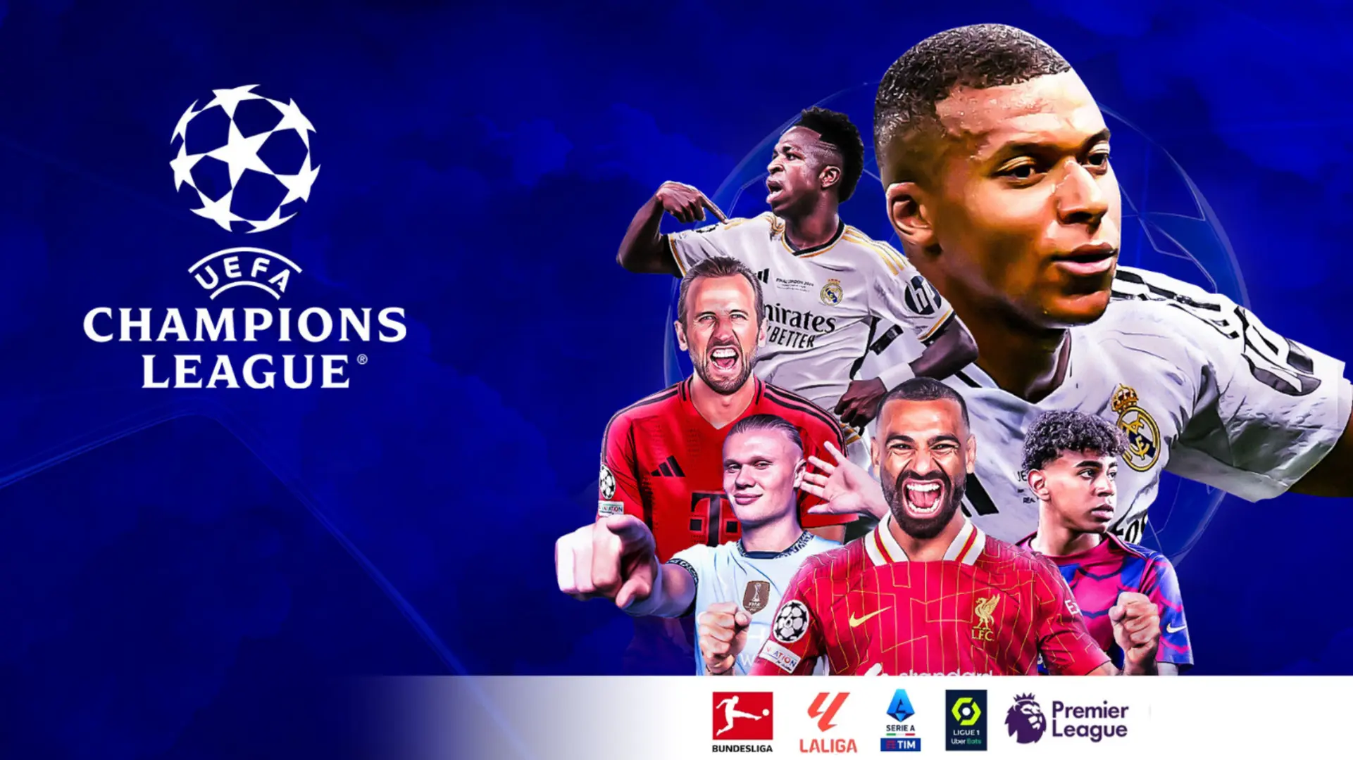 European football league coverage in one IPTV subscription: Champions League, Premier League, LaLiga, Serie A, Bundesliga and Ligue 1 fixtures (illustrative artwork)